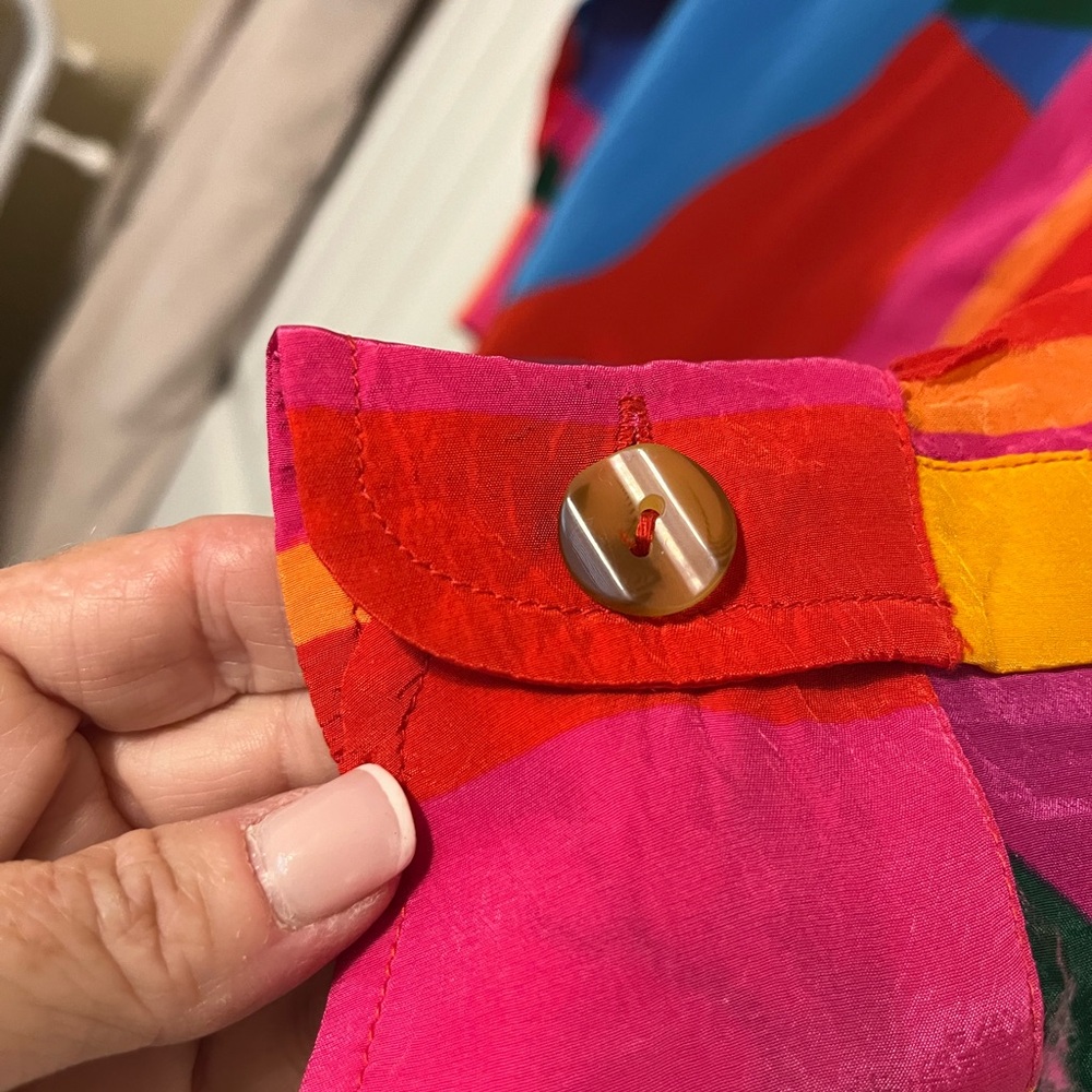 Farm Rio Color Leaves silk blouse SZ XS oversized - Picture 2 of 9